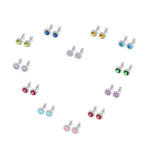 GENUINE 925 STERLING SILVER CUBIC ZIRCONIA STUD EARRINGS Halo SILVER WOMENS - Picture 1 of 26