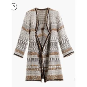 Chico's Textured Knit Elenore Cardigan Womens 2 Open Front Artisinal Neutrals - Picture 1 of 11