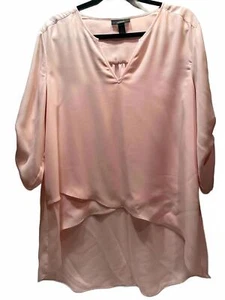 ALFANI Blouse Women's 16 Soft Pink V-Neck Layered Lightweight 3/4 Sleeve - Picture 1 of 6