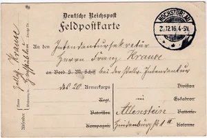 Feldpostkarte WK I von Hochstüblau (Zblewo) nach Allenstein 28.12.1916 - Bild 1 von 2