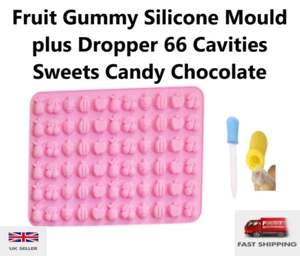 Fruit Gummy Silicone Mould plus DROPPER 66 Cavities  Sweets Candy Chocolate   - Picture 1 of 5