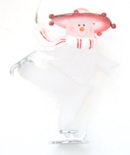 Christmas Ice Skating Snowman Frosted Glass Holiday Ornament 4-Inch SB24
