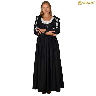 Vestido Renacimiento Mujer Disfraz Medieval Irlandés Largo Victoriano Dama Vestido - Negro Foto 1 de 4
