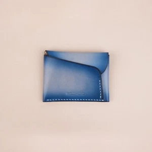 Cartera para Tarjetas a Presión de Cuero Azul Minimalista, Nombre Personalizado Cuero Portatarjetas a Presión - Imagen 1 de 7