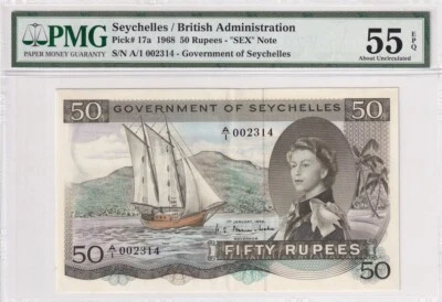 Seychelles, 50 Rupees, 1968, AUNC, p17a, "SEX" Note - Image 1 of 2