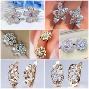 Pendiente Flor Mujer Personalizado Plata 925 Relleno, Oro Circón Cúbico Joyería - Imagen 1 de 22