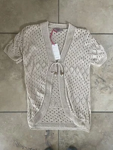 Women's Crochet Knitted Ladies Bolero Cardigan Beige - Picture 1 of 5