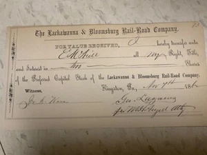 1863 Lackawanna & Bloomsburg Rail-Road Company -stock transfer form - Picture 1 of 1