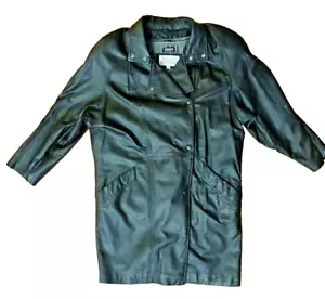 PELLE STUDIO Woman's Black Leather Coat Thinsulate Lined Size L Knee Length - Picture 1 of 9