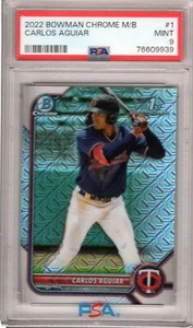 2022 Bowman #BCP-1 Carlos Aguiar Chrome Prospects Mojo Refractor PSA 9 Mint - Picture 1 of 1