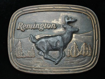 PF13128 VINTAGE 1979 **REMINGTON** HEBILLA DE CINTURÓN ARTE CAMPANA LATERAL CIERVO COLA BLANCA Foto 1 de 2