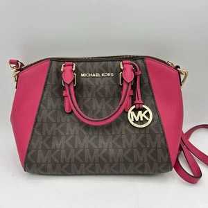 Michael Kors Sienna Medium Messenger Pink Accent Leather Brown - Picture 1 of 10