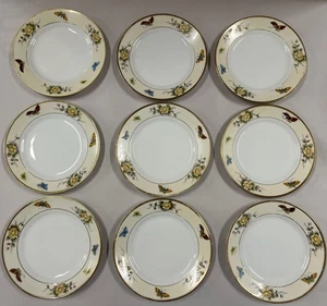 Vintage Hand Painted Nippon Dessert Plates, Flowers And Butterflies  9 Plates - Picture 1 of 13