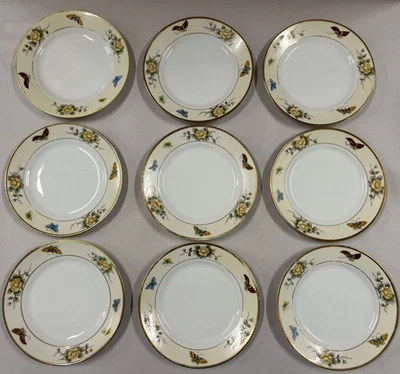 Vintage Hand Painted Nippon Dessert Plates, Flowers And Butterflies  9 Plates - Image 1 of 4