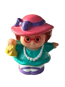Fisher Price Little People RARE Shopper Glasses Pearls Pink Hat Yellow Purse  - Picture 1 of 1