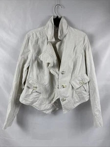 CAbi Jacket Large Wax Linen Ruffled Crop Jacket Moto Style #325 - Picture 1 of 7