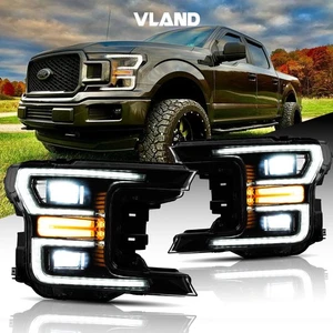VLAND Pair LED Headlights For 2018-2020 Ford F150 Black Housing Front Lamps - Picture 1 of 14
