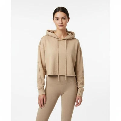Alo Yoga Cropped Distressed Funnel Neck Hoodie Tan Pullover Sweatshirt XS - Image 1 of 4