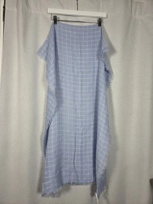 Talbots Womens Scarf Shawl Wrap Blue silver Plaid Fringe Metallic - Image 1 of 3