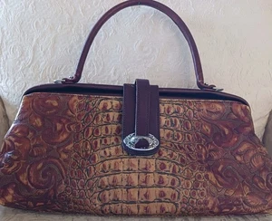 Raviani Croc & Floral Embossed Leather Handbag Western Satchel Frame Purse Silve - Bild 1 von 17