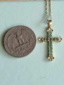 Vintage 14k Gelbgold Smaragd Kreuz Anhänger - Bild 1 von 4