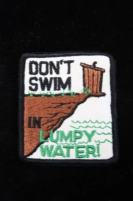 Vintage Don't Swim In Lumpy Water! Sew On Patch NOS Outhouse Environment - Image 1 of 4