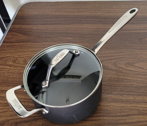 All Clad 2.5 qt Anodized Saucepan Glass Lid Non Stick Long Handle