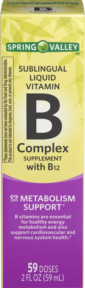 Spring Valley Vitamin B Complex Sublingual Liquid with B12, 59 Doses, 2 Fl Oz..+ - Image 1 of 2