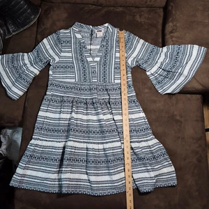 ARIAT SAVANNAH DRESS BLUE WHITE GEOMETRIC XS LONG SLEEVE - Picture 1 of 13