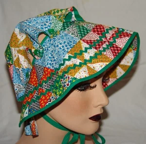 Vtg Prairie Sunbonnet Sun Bonnet Hat Girl Patchwork Holly Hobbie Little House - Picture 1 of 8