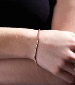 Prong Set 3.70Ct Round Cut Natural Diamond Women's Tennis Bracelet 14K Rose Gold - Picture 1 of 13