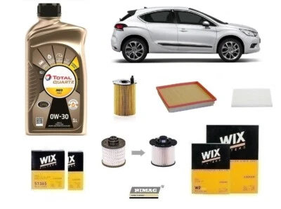 WIX Kit Filtri Tagliando + 4 Litri Olio per DS4 1.6 BlueHDi 88 Kw 120 Hp