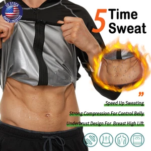 US Herren Neopren Langarm T-Shirt Sauna durchgehender Reißverschluss Body Shaper Anzug Tops - Bild 1 von 18