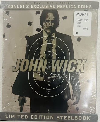 John Wick w. Steelbook + Coin (Blu-ray + DVD + Digital, 2014) New Sealed- M5 - Image 1 of 4