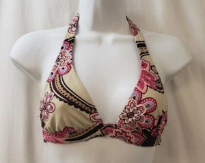 BROWN/PINK/BEIGE FLORAL BIKINI TOP~MALIBU DREAM GIRL~SIZE SMALL triangle - Picture 1 of 12