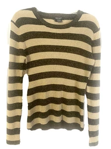 KAREN KANE Vintage L Womens Ribbed Knit Gold Black Metallic Sparkle Top Sweater - Picture 1 of 4