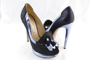 $995 Nicholas Kirkwood Blue Glitter Platform Heel 7.5  37.5 Suede Leather Shoes - Picture 1 of 12