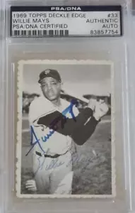 WILLIE MAYS SIGNED 1969 TOPPS DECKLE EDGE #33 CARD HOF PSA DNA - Bild 1 von 2