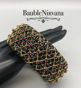 Brazalete Brazalete Mazer Grueso de Colección con Bisagras Anchas Piedras de Vidrio Negro y Rojo - Imagen 1 de 9