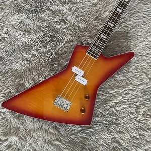 Factory Explorer 4 String Electric Bass Guitar Flame Maple Top Mahogany Body - Zdjęcie 1 z 6