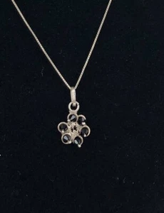 Vintage Necklace Pendant UNMARKED SILVER Onyx Flower Stone Wired Pendant Tested - Picture 1 of 5