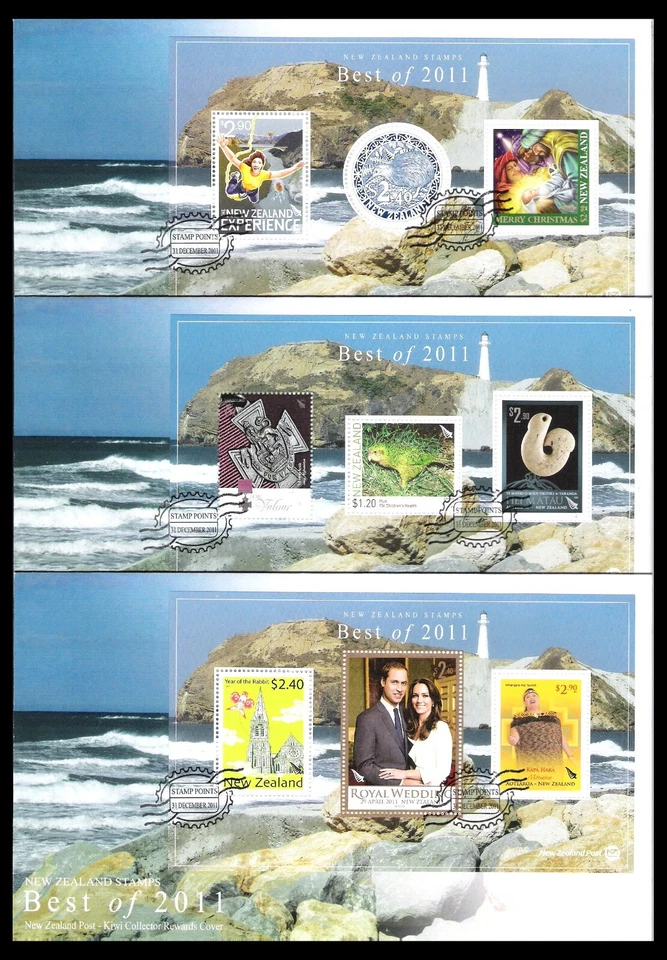 NEW ZEALAND NZ POST 'BEST OF 2011' SET OF THREE REWARDS FDC SET (VF) - Image 1 of 1