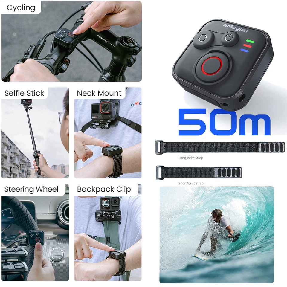 AMAGISN Bluetooth Fernbedienung 50M für Insta360 X5/X4/X3/Ace Pro 2/Ace Pro/GO 3/GO 3S