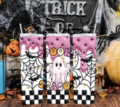 Halloween Boho Cute Ghosts 20 oz tumbler stainless steel insulated Made To Order — 第 1/4 张图片