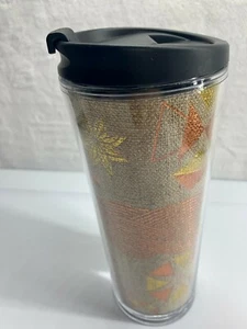 STARBUCKS 2013 Burlap Tumbler Double Walled Travel Flip-Top Lid Coffe Cup 16oz * - Picture 1 of 12