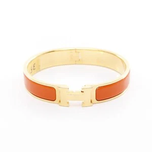 HERMES Clic Clac PM Bangle bracelet 16.5cm Gold Plated patent leather orange - Picture 1 of 6