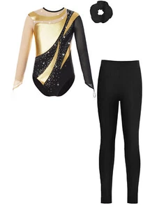 Girls Gymnastics Leotards Activewear SetTracksuit Kids Long Sleeve Bodysuit - Picture 1 of 110