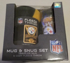 PITTSBURGH STEELERS FLEECE THROW 50" x 60" BLANKET & TRAVEL MUG GIFT SET NIP - Picture 1 of 2