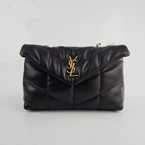 Saint Laurent Toy Puffer Black And Gold Leather Shoulder Bag New - Picture 1 of 12