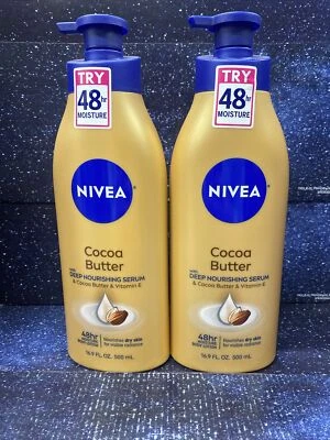 2 lociones corporales hidratantes Nivea MANTECA DE CACAO 48 HORAS vitamina E 16,9 oz cada una Foto 1 de 3